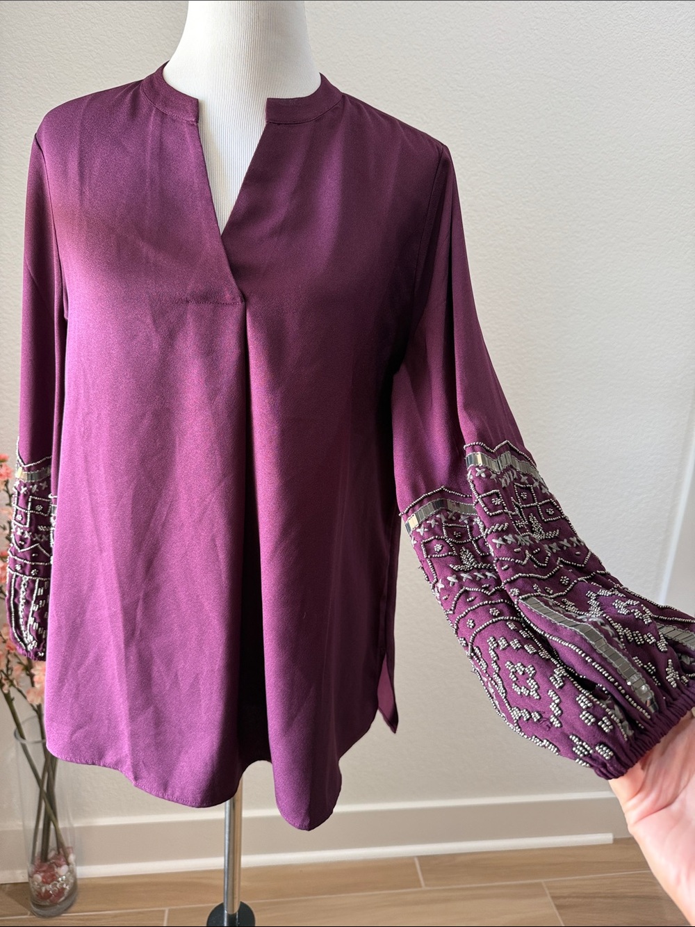 Chico's Plum Embroidered Bell-Sleeve Tunic